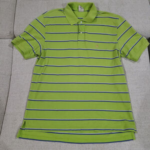 Brooks Brothers 1818 Mens Polo Shirt Green Blue Stripe Pique Cotton Sz Large